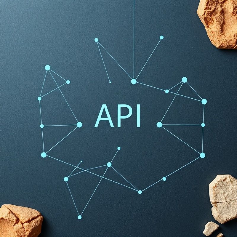Visualizzazione astratta di connessioni API con linee geometriche e nodi